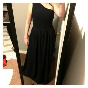 One Shoulder Navy Blue Formal Gown